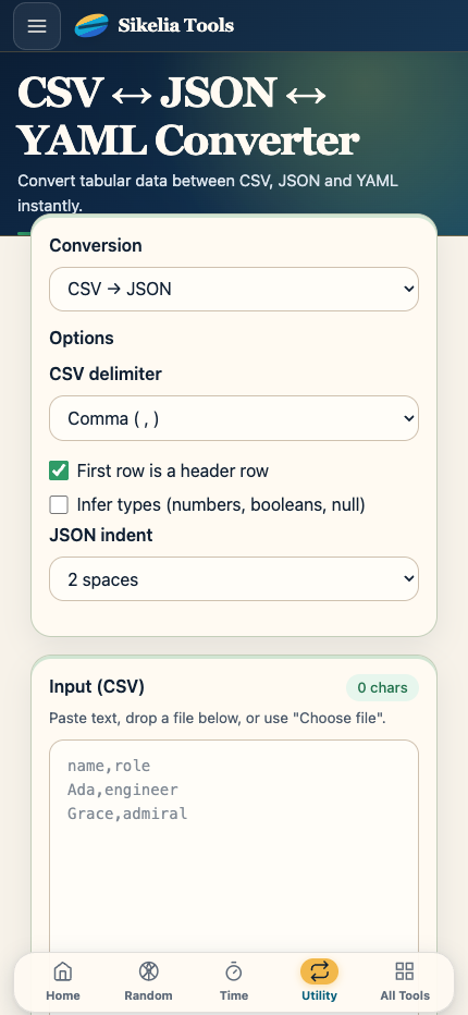CSV / JSON / YAML Converter